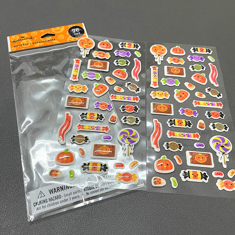 万圣节小礼物手帐卡通儿童贴纸贴纸 南瓜棒棒糖泡泡贴贴2片装