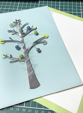 Christmascard圣诞贺卡立体圣诞树对折祝福卡做工精美配信封10365