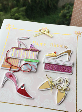 Birthday card生日贺卡对折生日卡配有精美信封3D粉色生日卡10622