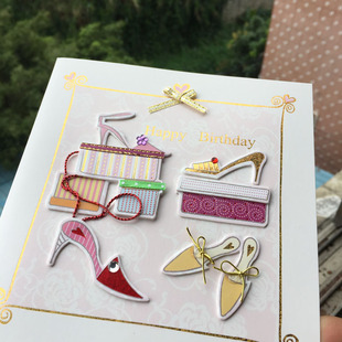 Birthday card生日贺卡对折生日卡配有精美信封3D粉色生日卡10622