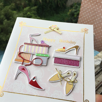 生日賀卡對折生日卡3d粉色信封