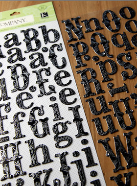 出口原单SCRAPBOOK 双片 黑色纸板立体有钻字母贴纸 大小写都有81