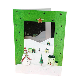 Christmas 圣诞贺卡立体对折雪人夜雪景主题 card世界著名品牌美式