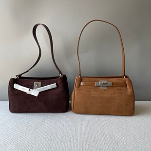 冬季新款头层磨砂牛皮腋下包时尚高级通勤单肩女包凯莉包