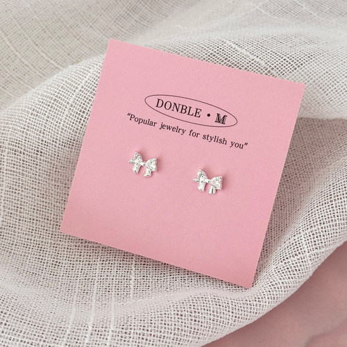 Donble M 《蝶舞流光》S999足银耳钉 甜美温柔超闪锆石蝴蝶结耳钉