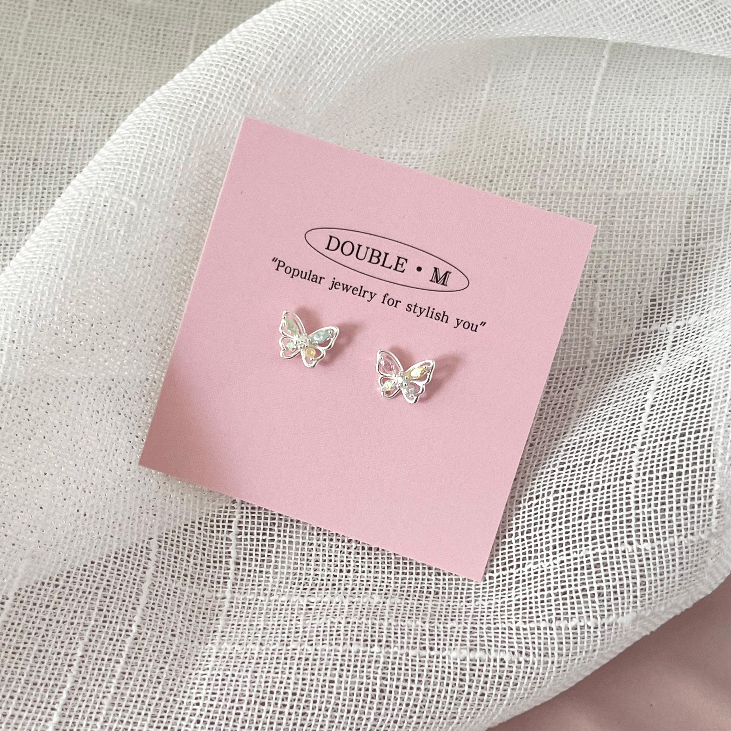 Donble M 《双色蝶彩》S925纯银耳钉 异彩锆石蝴蝶小众甜美耳钉,饰品/流行首饰/时尚饰品新,耳钉,淘宝优惠券,粉丝福利购,淘宝优惠卷