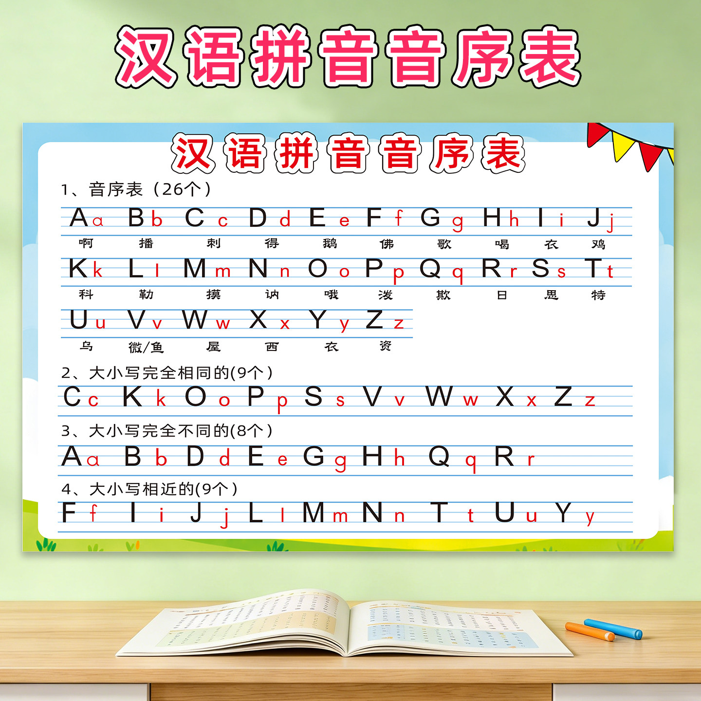 小学一年级下册汉语拼音音序字母表墙贴书写26个字母大小写挂图,玩具/童车/益智/积木/模型,玩具挂图/认知卡,淘宝优惠券,粉丝福利购,淘宝优惠卷