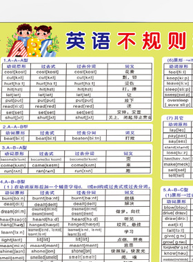 小学初中英语不规则动词表原型过去式名词复数形容词挂图墙贴防水