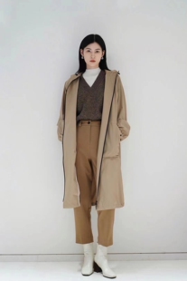 现货【露珠系列】秋专利面料真丝羊毛色织连帽派克风衣外套+锥裤