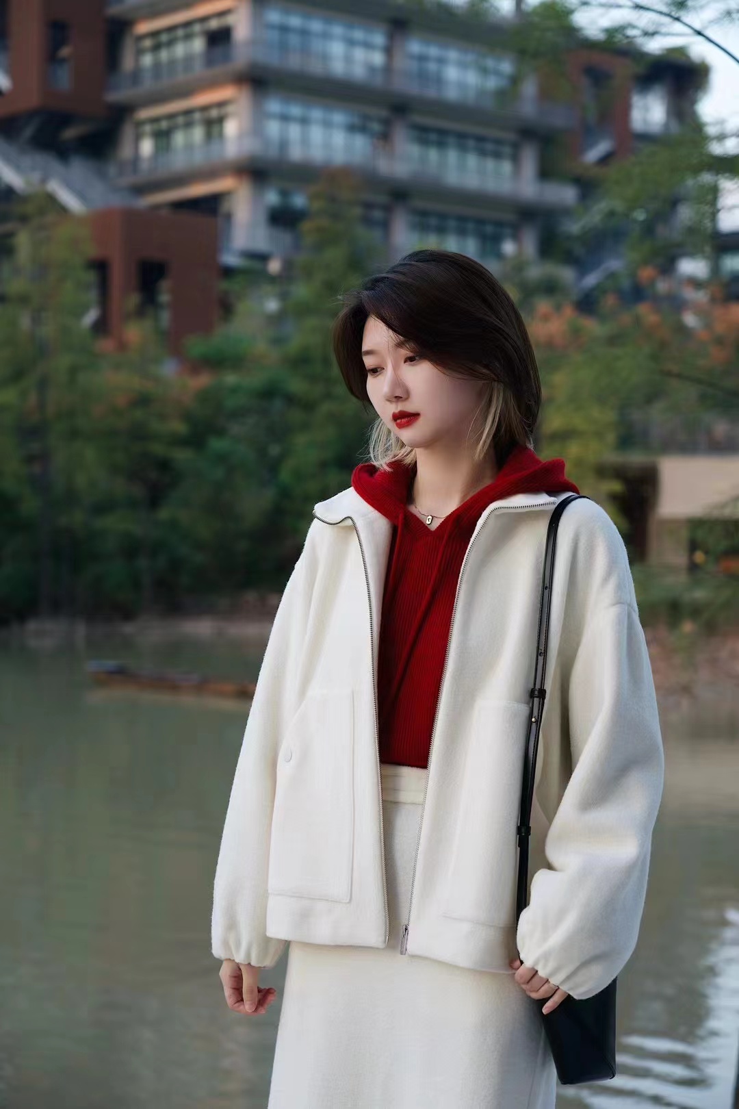 【特价捡漏 】现货 冬新款强缩羊毛针织布立领外套+半身裙