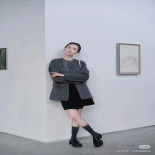 现货 高支羊毛落肩饰扣贴袋羊毛双面呢短大衣 24新品