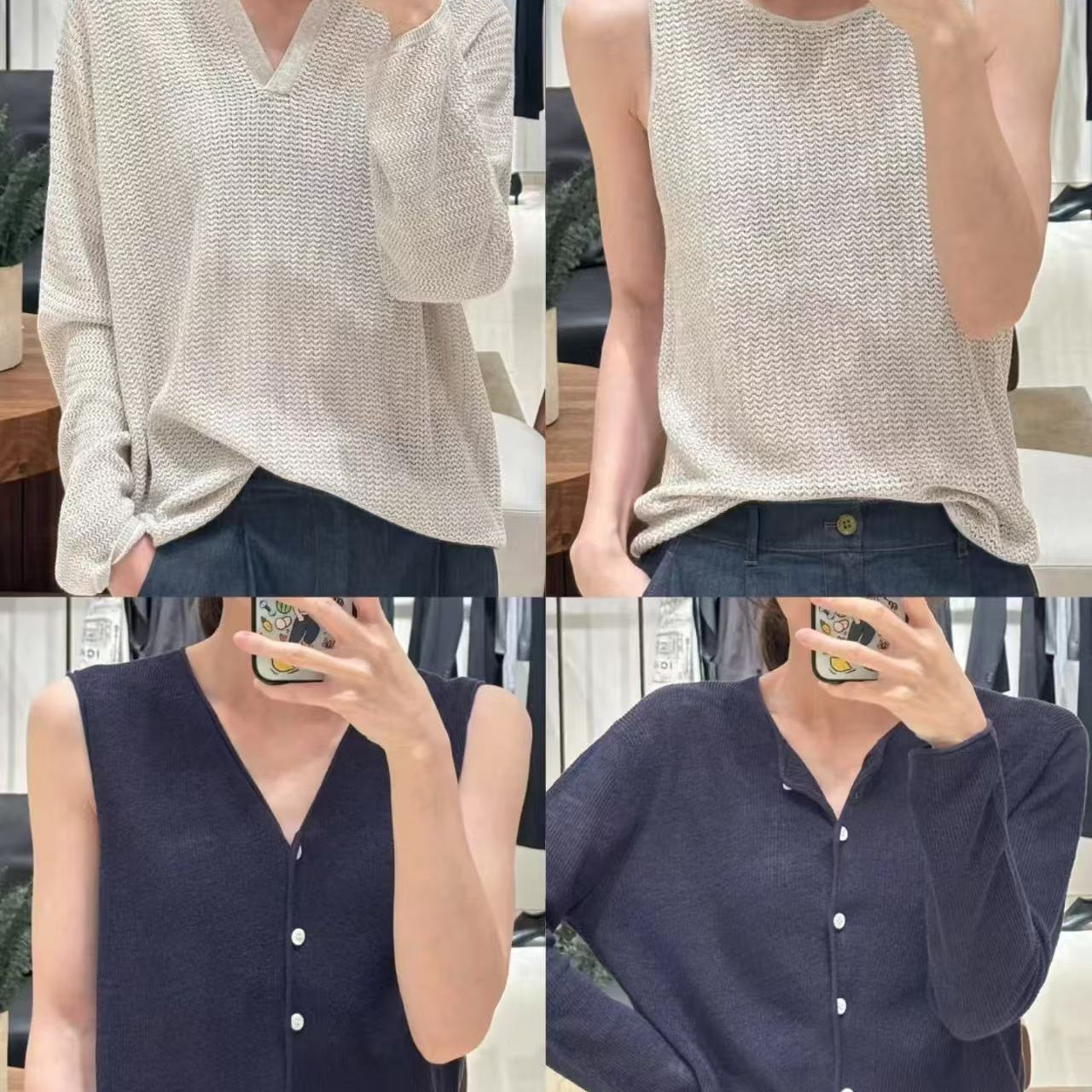 现货 25春新款环保种植亚麻针织马甲+开衫+麻丝混纺V领套衫+背心