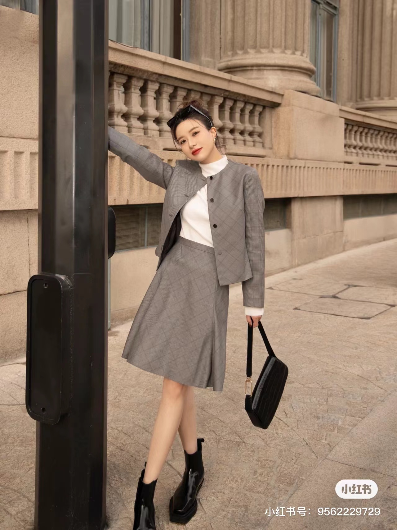 特织丝羊毛色织复古格纹套装