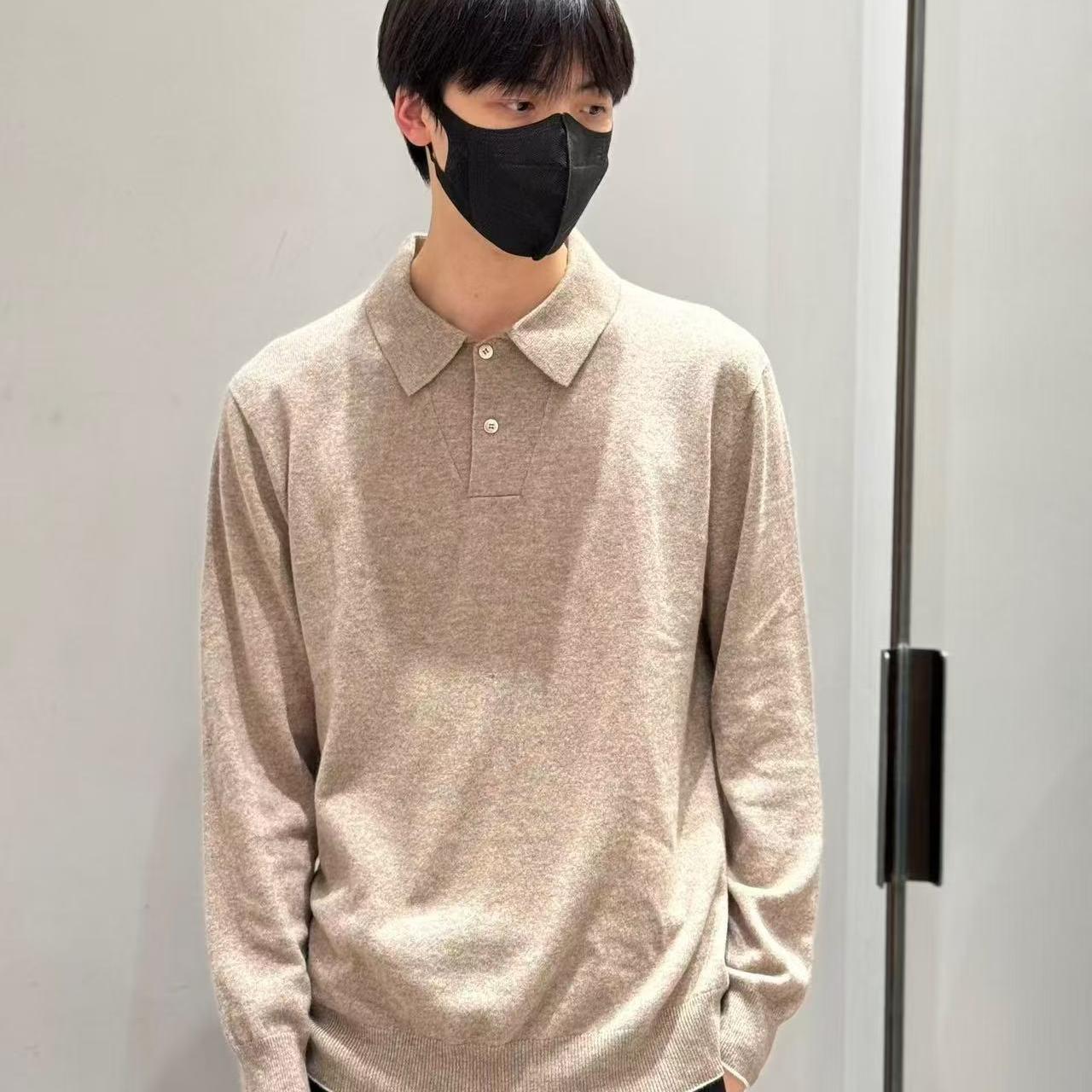 现货 2色 原色系羊绒男款长袖针织POLO衫