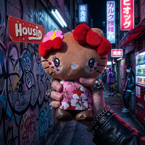 日本黑皮kitty限定包包挂件哈喽