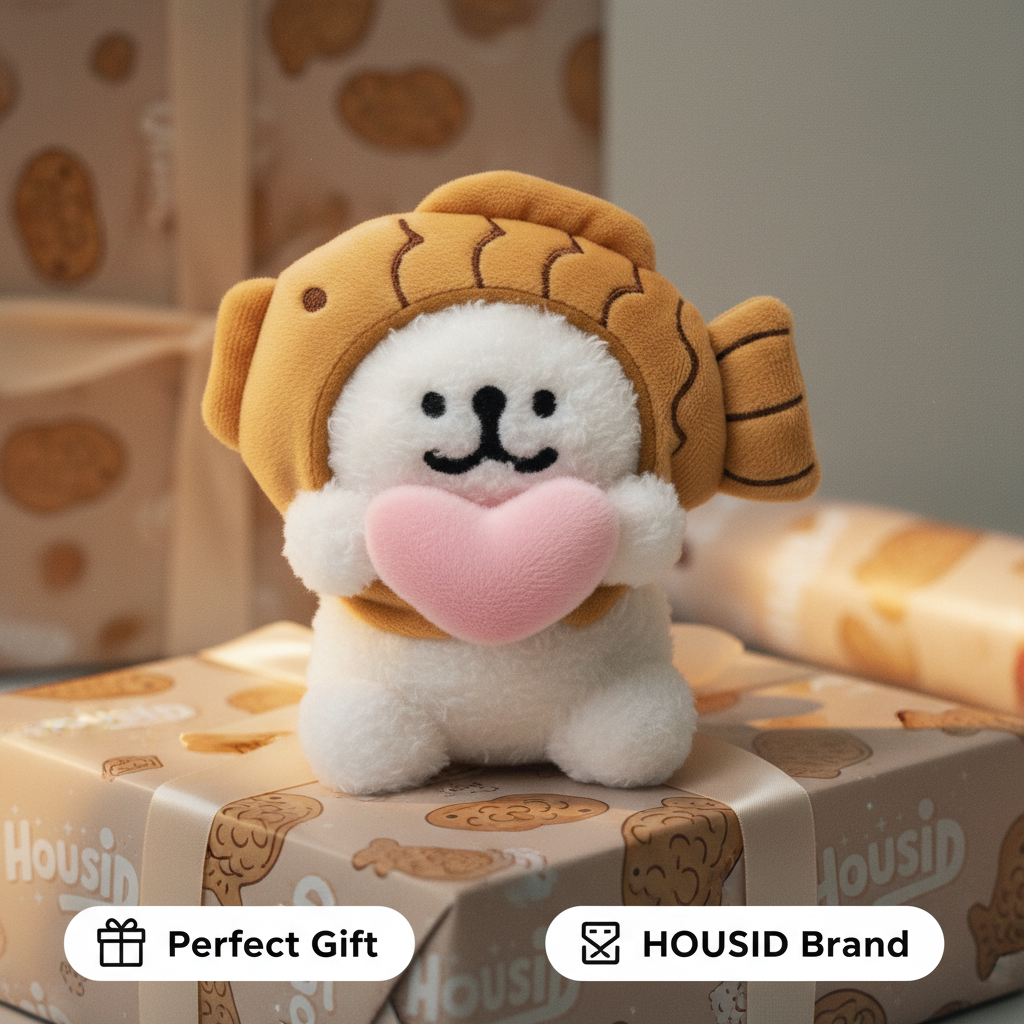 HOUSID日本抱桃心鲷鱼烧头套线条小狗包挂件毛绒公仔玩偶闺蜜礼物