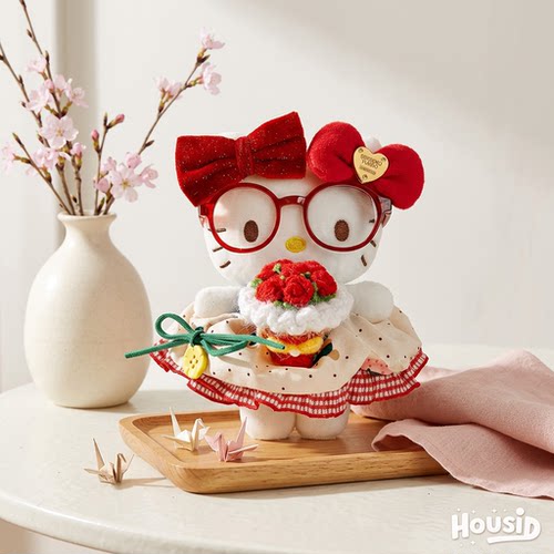 正版Kitty手捧花毛绒玩偶包挂件