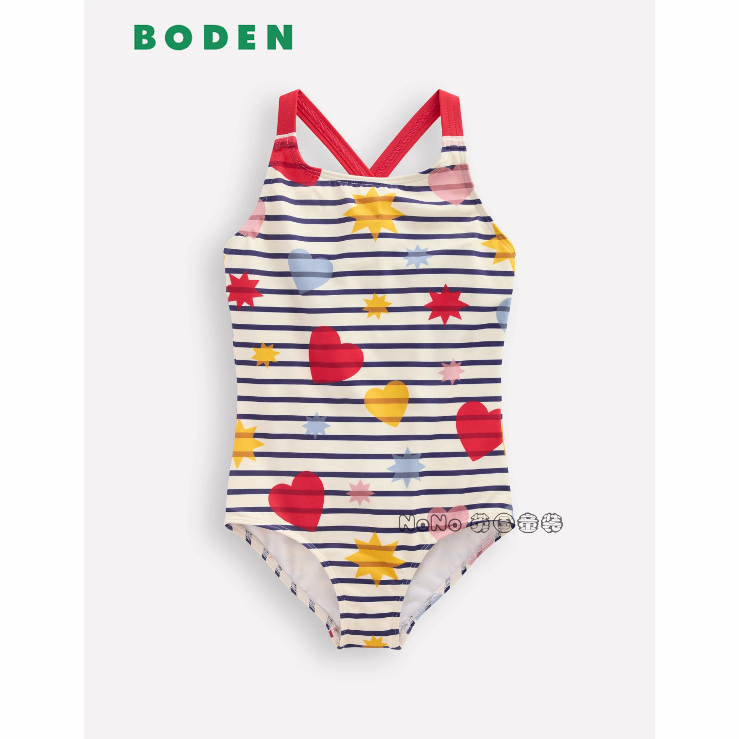 英国Mini BODEN代购条纹红爱心吊带连体泳衣温泉防晒2-14岁G5923
