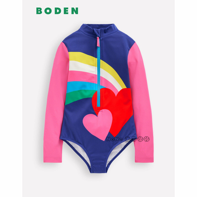 英国Mini BODEN代购彩虹爱心长袖连体泳衣温泉防晒2-14岁G5403