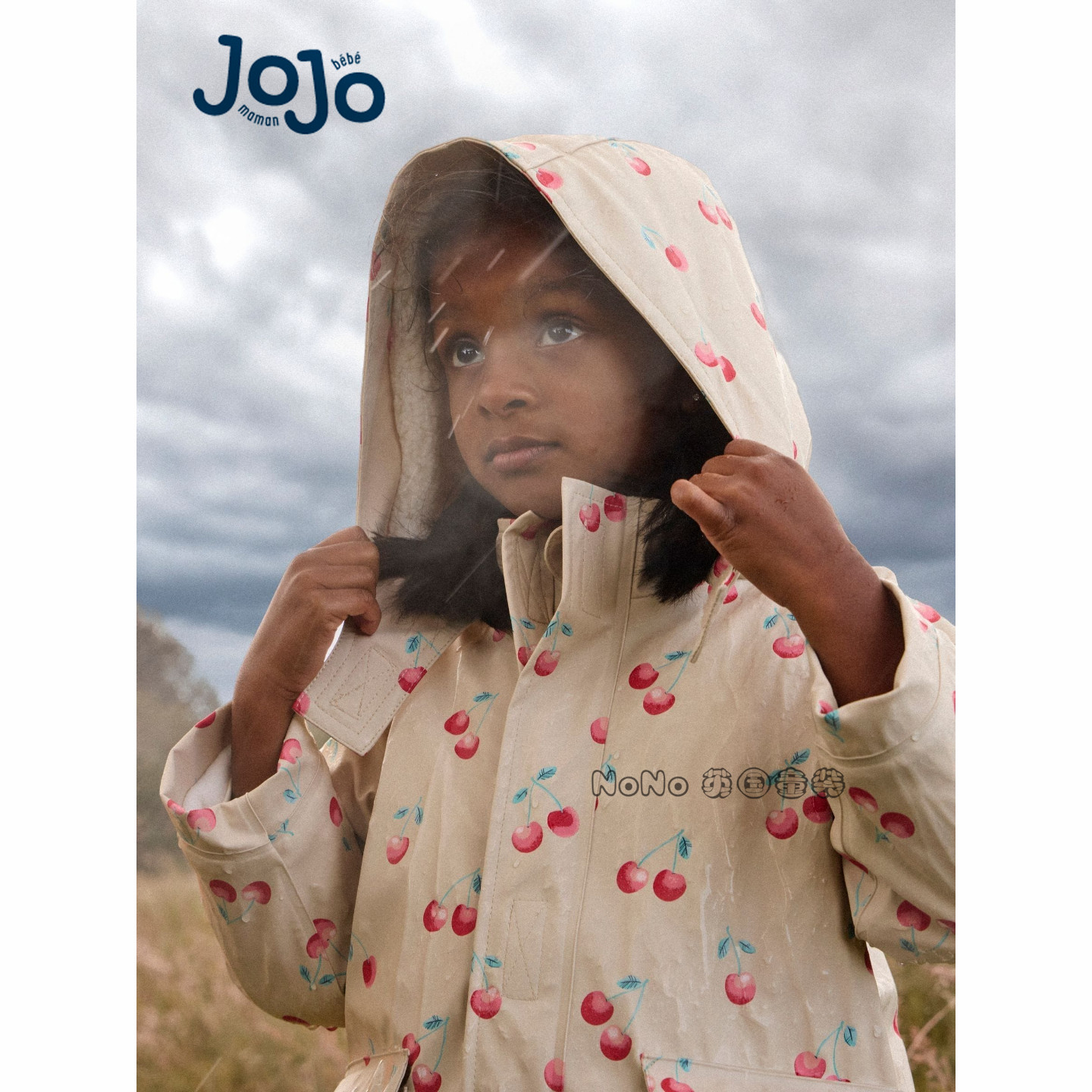 英国JoJo Maman Bebe女童樱桃加厚风衣毛毛棉服外套0-7岁Y62-331