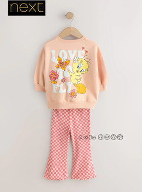 英国Next女童代购Tweety卡通卫衣喇叭裤运动套装1-7岁新款F76-052