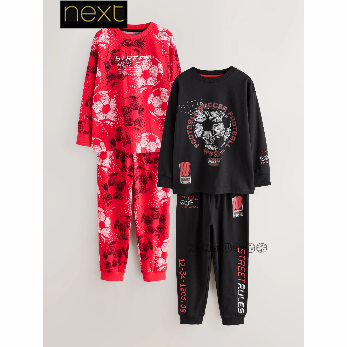 英国Next男大童新年红黑色足球家居服睡衣裤纯棉3-14岁F93-463