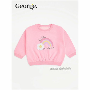现货英国乔治George正品女童彩虹亮片花朵卫衣运动上衣荧光粉