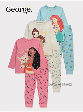 英国乔治George女童粉迪士尼公主美人鱼家居服睡衣裤纯棉1314133