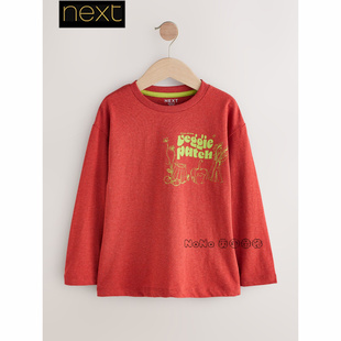 F33 英国Next正品 T恤运动衫 男童纯棉棕红色蔬菜印花长袖 959 代购