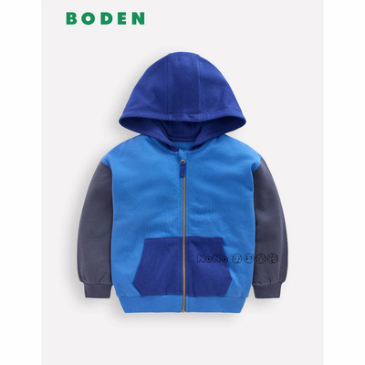 代购英国Mini Boden男童蓝色连帽卫衣运动衫拉链开衫2-14岁B3187