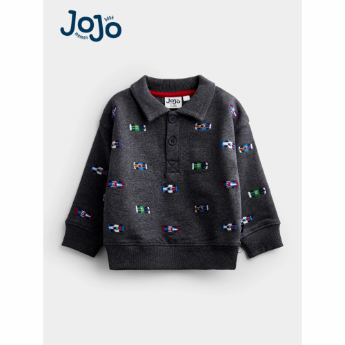 英国JoJo Maman Bebe儿童POLO领赛车刺绣运动衫卫衣1-5岁G42-163