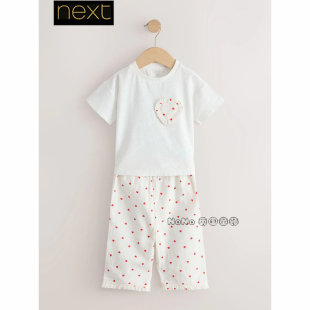 英国Next女童款白红色爱心波点短袖T恤家居服睡衣裤3-16岁H98-941