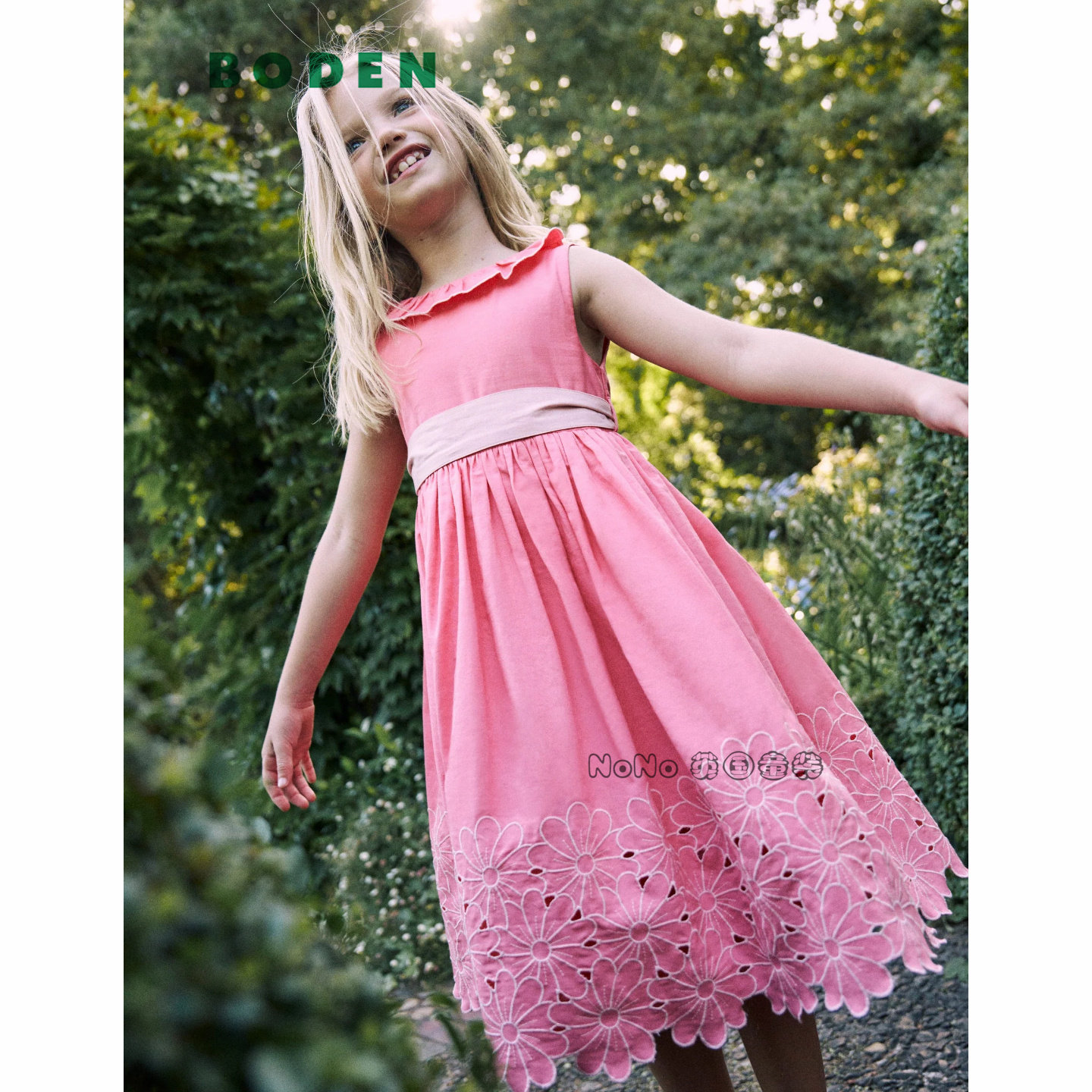 代购英国Mini Boden女童25款粉色刺绣蝴蝶结礼服连衣裙纯棉2-12岁