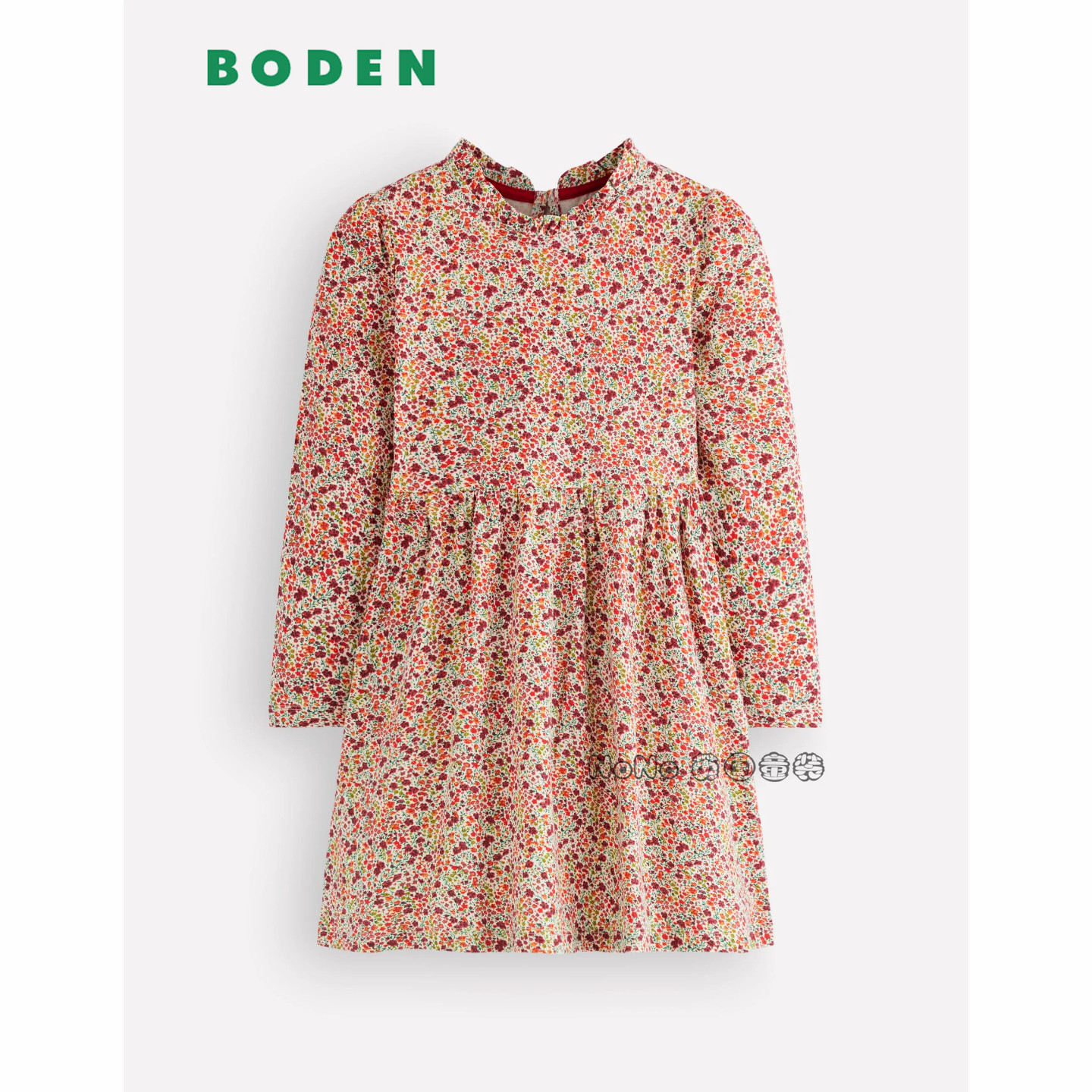 英国Mini Boden女童橘色碎花印花全棉长袖连衣裙2-12岁新款G6146