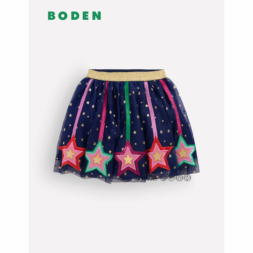英国Mini Boden女童彩色星星烫金网纱tutu半身裙新款2-12岁G6179
