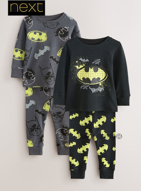 英国Next男童黑灰色蝙蝠侠家居服长袖睡衣秋裤1-10岁纯棉F00-372