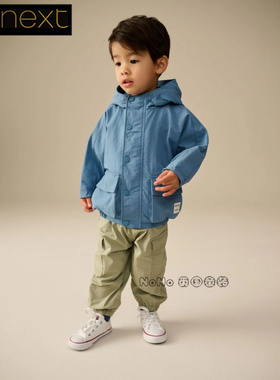 英国Next正品代购男童蓝色风衣连帽拉链冲锋外套防风防雨Q61-755