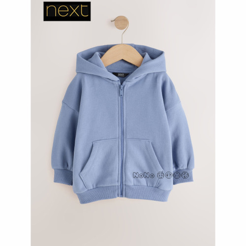 英国Next正品代购儿童灰蓝色连帽卫衣运动衫拉链1-7岁新款Y38-912