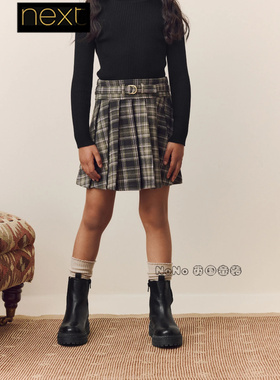 Next英国正品代购女大童亲子绿色格子半身裙百褶3-16岁F48-021