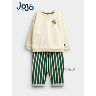 英国JOJO Maman Bebe儿童圣诞老人驯鹿刺绣卫衣运动裤套装592-064