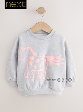 英国Next代购女童浅灰色独角兽卫衣运动衫套头圆领1-7岁G74-348