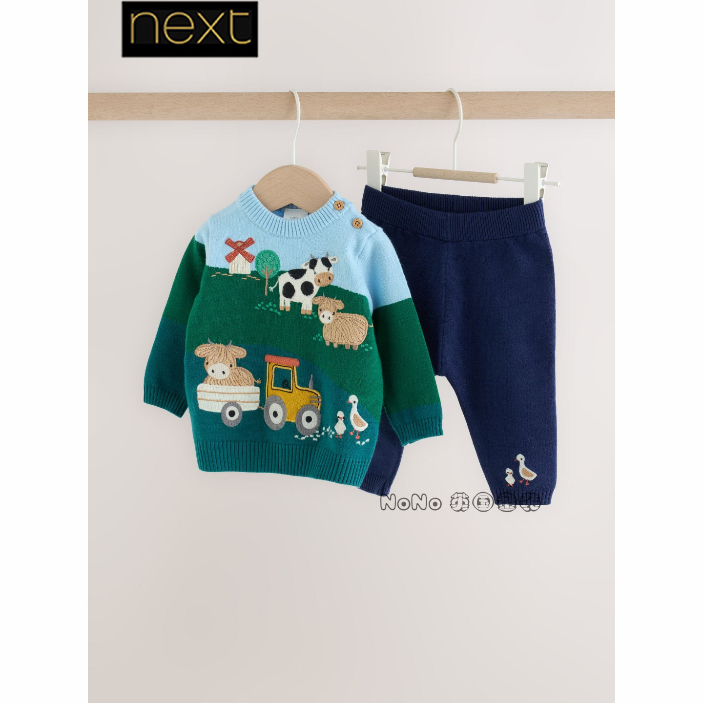 英国Next代购婴儿农场牦牛小羊针织裤毛衣套装0-2岁新款W21-483