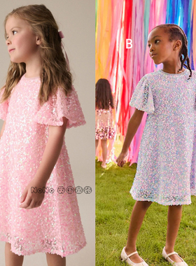 英国Next正品代购女大童亲子粉紫色亮片连衣裙礼服演出E57-551