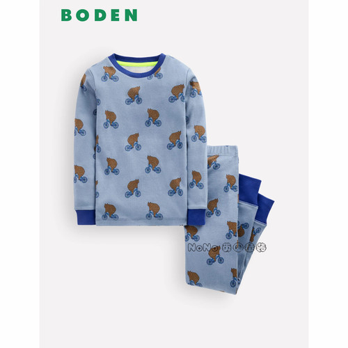 英国Mini Boden男童熊自行车家居服长袖睡衣秋裤2-12岁纯棉B2829