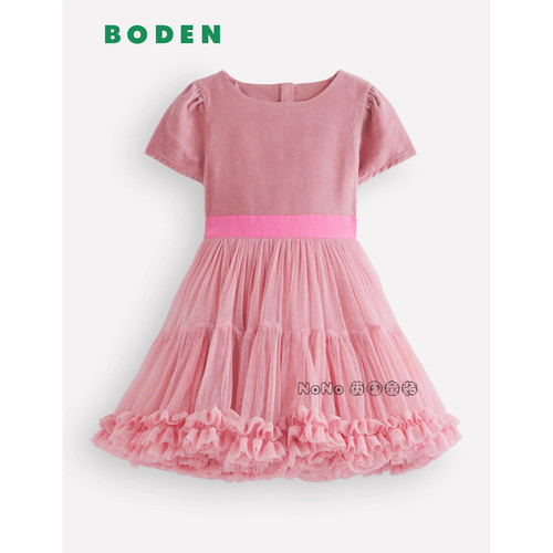 英国Mini Boden女童粉色蓬蓬网纱tutu短袖连衣裙礼服2-12岁G5728