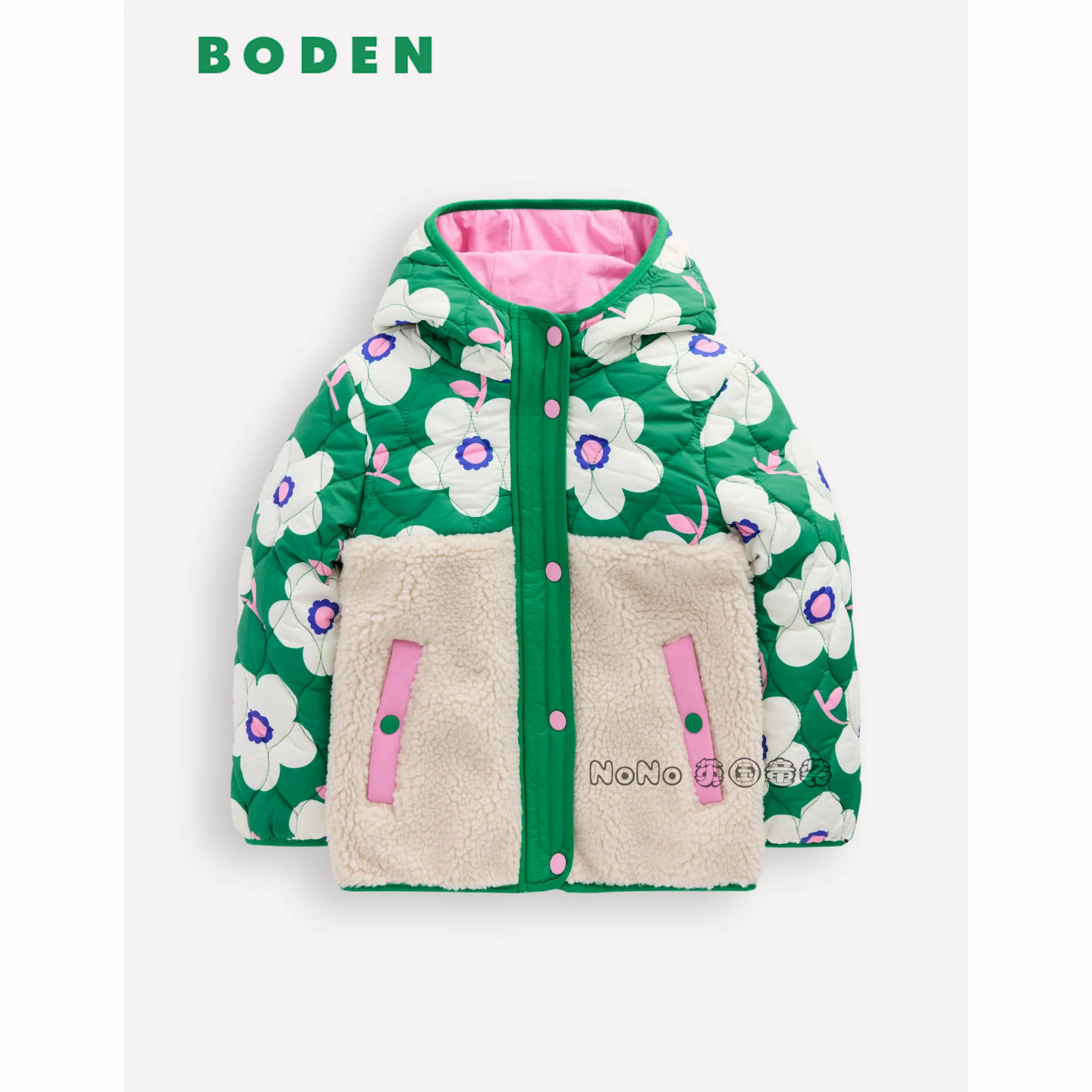 英国Mini BODEN女童绿色花朵外套羊羔毛棉服加厚棉衣2-14岁G5538