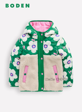 英国Mini BODEN女童绿色花朵外套羊羔毛棉服加厚棉衣2-14岁G5538