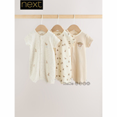 英国Next婴儿有机牦牛刺绣条纹短袖 连体包屁衣全棉短爬W61 398