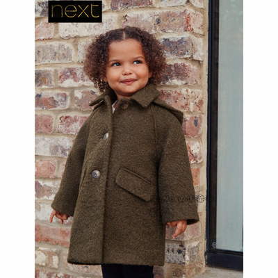英国Next正品代购女童墨绿色毛毛大衣外套中长款1-7岁AN4-623