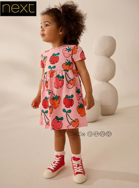 英国Next正品代购女童粉红色草莓夏款连衣裙纯棉短袖AP8-539
